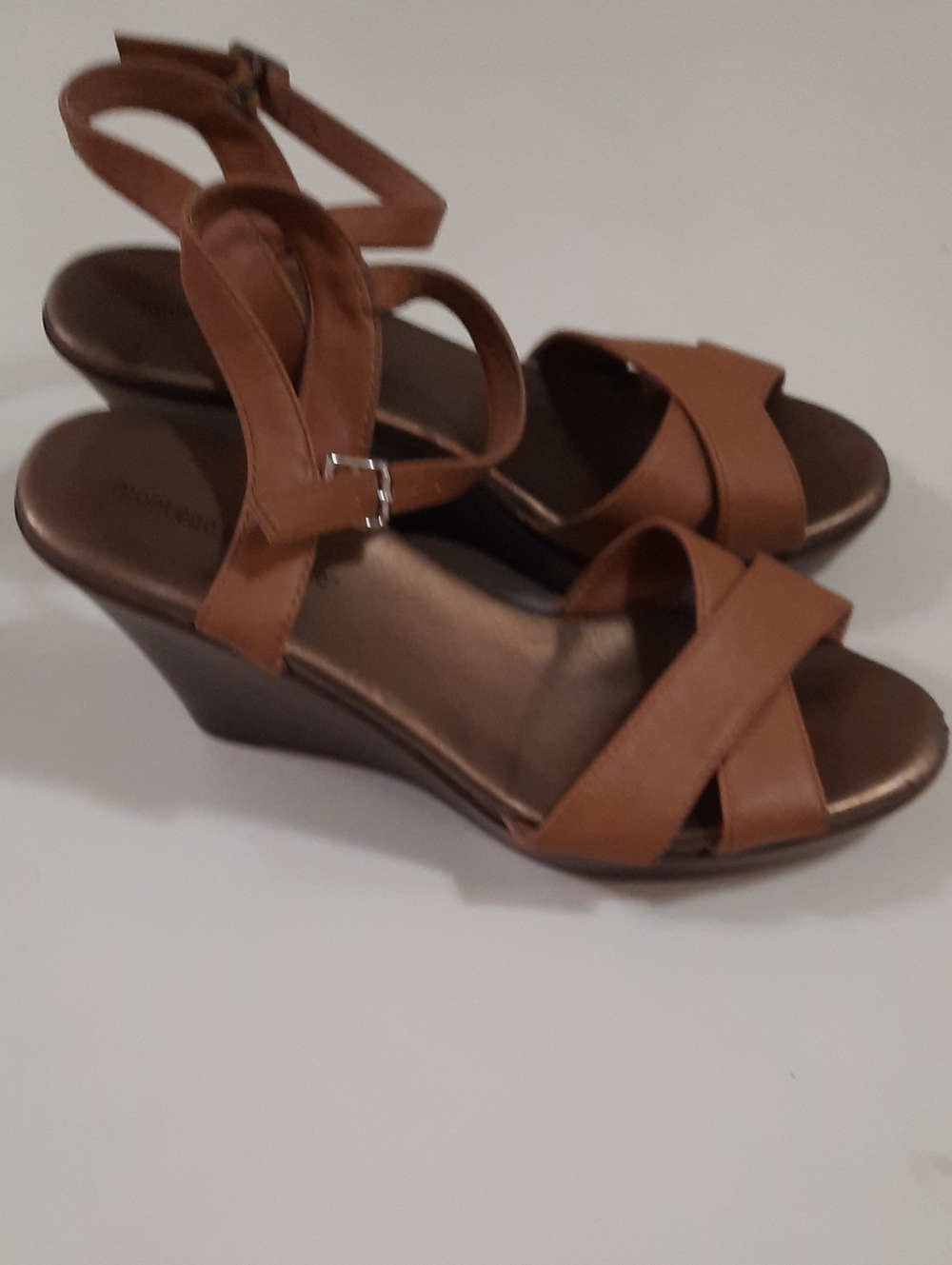 Montego Bay Club Women’s Brown Wedge Sandals with Ankle Strap - Size 9